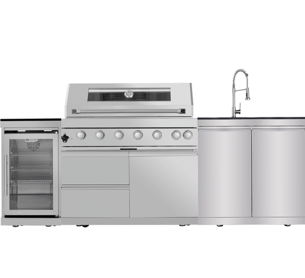 Cherylife 85-Inch 6-Burner 85,000 BTU Gas Grill Island – Outdoor Kitchen with Wine Cooler, Refrigerator, Rotisserie, Granite Countertops & Storage