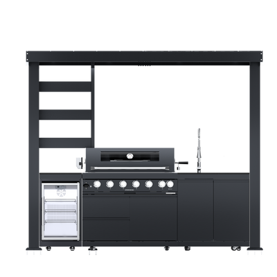 Cherylife NG 108-Inch 6-Burner 85,000 BTU Natural Gas Grill Island – Outdoor Kitchen with Wine Cooler, Refrigerator, Rotisserie, Granite Countertops & Storage