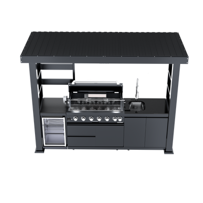 Cherylife NG 108-Inch 6-Burner 85,000 BTU Natural Gas Grill Island – Outdoor Kitchen with Wine Cooler, Refrigerator, Rotisserie, Granite Countertops & Storage