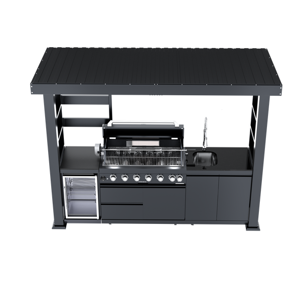Cherylife NG 108-Inch 6-Burner 85,000 BTU Natural Gas Grill Island – Outdoor Kitchen with Wine Cooler, Refrigerator, Rotisserie, Granite Countertops & Storage