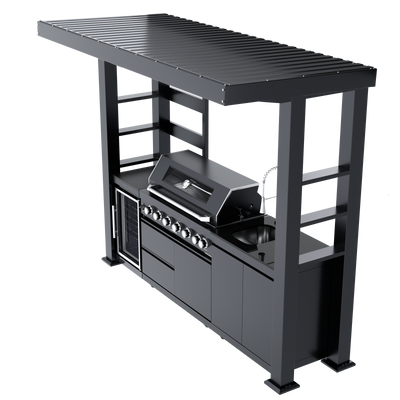 Cherylife NG 108-Inch 6-Burner 85,000 BTU Natural Gas Grill Island – Outdoor Kitchen with Wine Cooler, Refrigerator, Rotisserie, Granite Countertops & Storage