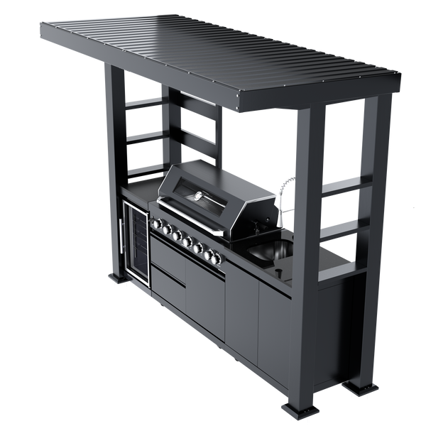 Cherylife NG 108-Inch 6-Burner 85,000 BTU Natural Gas Grill Island – Outdoor Kitchen with Wine Cooler, Refrigerator, Rotisserie, Granite Countertops & Storage
