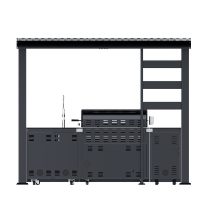 Cherylife NG 108-Inch 6-Burner 85,000 BTU Natural Gas Grill Island – Outdoor Kitchen with Wine Cooler, Refrigerator, Rotisserie, Granite Countertops & Storage