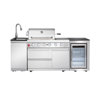 Cherylife 85.2-Inch 4+1 Burner 71,500 BTU Propane Gas Grill Island – Outdoor Kitchen with Sink, Refrigerator, Bar Table, CSA & ETL Certified, Stainless Steel