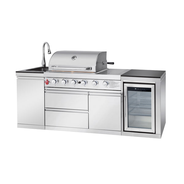 Cherylife 85.2-Inch 4+1 Burner 71,500 BTU Propane Gas Grill Island – Outdoor Kitchen with Sink, Refrigerator, Bar Table, CSA & ETL Certified, Stainless Steel