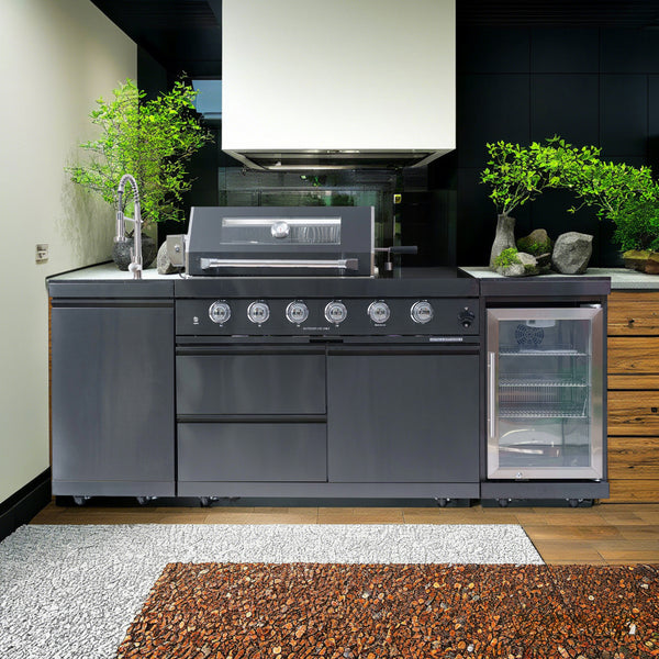 Cherylife 85-Inch 4-Burner 72,000 BTU Gas Grill Island – Outdoor Kitchen with Wine Cooler, Refrigerator, Rotisserie, Granite Countertops & Stainless Steel Sink