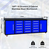 10ft Storage Cabinet with Work Bench (15 Drawers & 2 Cabinets) Blue