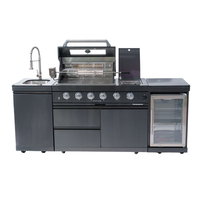 Cherylife 85-Inch 4-Burner 72,000 BTU Gas Grill Island – Outdoor Kitchen with Wine Cooler, Refrigerator, Rotisserie, Granite Countertops & Stainless Steel Sink