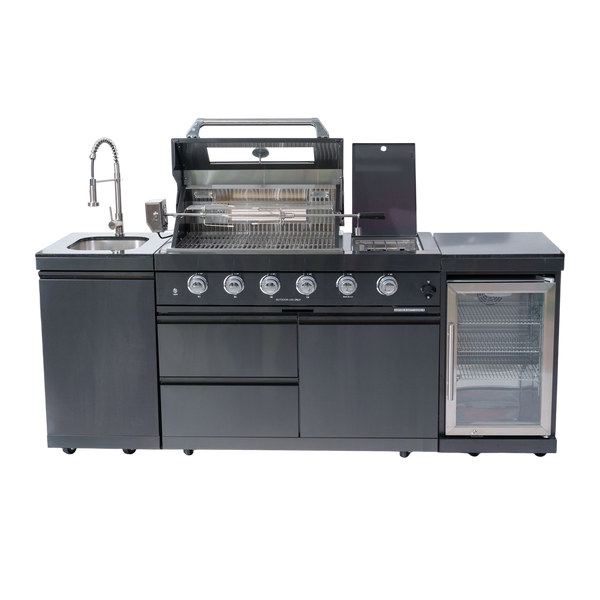 Cherylife S00006 NG 85-Inch 4-Burner 72,000 BTU Natural Gas Grill Island – Outdoor Kitchen with Refrigerator, Wine Cooler, Rotisserie, Granite Countertop & Sink