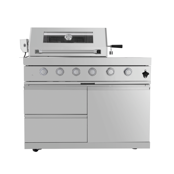 Cherylife 85-Inch 4-Burner 72,000 BTU Gas Grill Island – Outdoor Kitchen with Rotisserie, Granite Countertops, Stainless Steel Sink & Storage