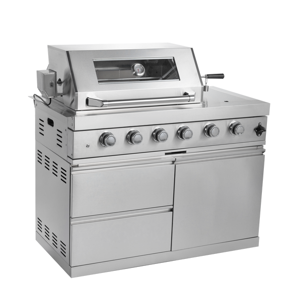 CheryLife 112-Inch 108000- BTU Double Stainless Steel Gas Outdoor Kitchen Bar Barbecue Island Grill+ Pizza oven + Wine Cooler Compact Refrigerator + Rotisserie + Granite Countertops + Storage Cabinets & Drawers