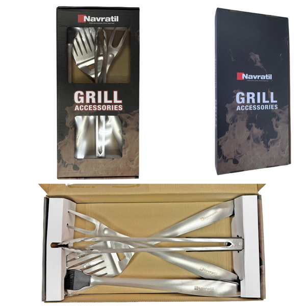 Cherylife BBQ Tool Set – Stainless Steel Grill Accessories with Cast Iron Pan, Knife & Fork Set, All-Weather Rain Cover