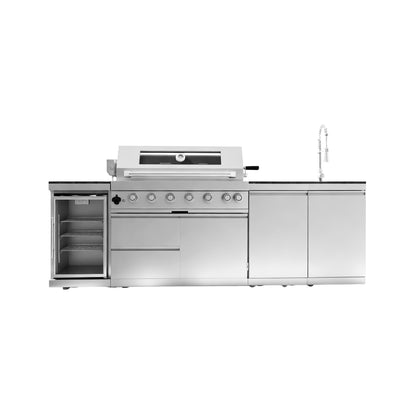 CheryLife 43-Inch 6-Burner 85000 BTU Deluxe Stainless Steel Gas Outdoor Kitchen Bar Barbecue Island Grill + Wine Cooler Compact Refrigerator + Rotisserie + Granite Countertops + Storage Cabinets & Drawers