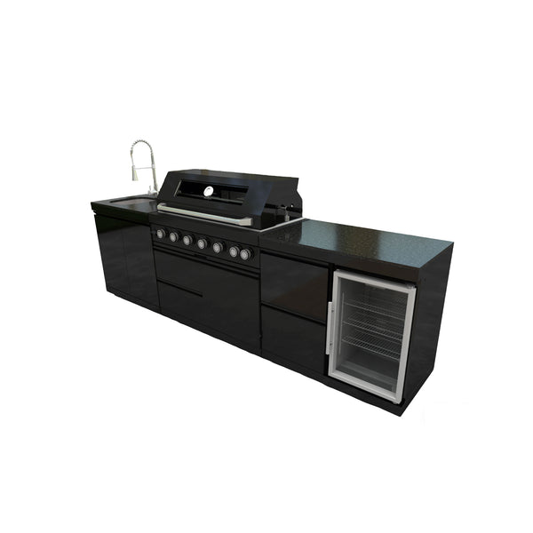 Cherylife 115-Inch 6-Burner 85,000 BTU Gas Grill Island – Outdoor Kitchen with Wine Cooler, Refrigerator, Rotisserie, Granite Countertops & Sink