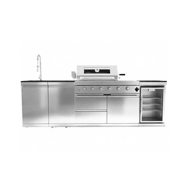 CheryLife 46-Inch 4-Burner 72000 BTU Deluxe Stainless Steel Gas Outdoor Kitchen Bar Barbecue Island Grill + Wine Cooler Compact Refrigerator + Rotisserie + Granite Countertops + Storage Cabinets & Drawers