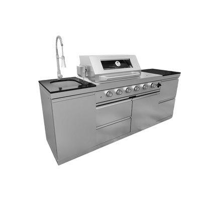 Cherylife 85-Inch 4-Burner 72,000 BTU Gas Grill Island – Outdoor Kitchen with Rotisserie, Granite Countertops, Stainless Steel Sink & Storage