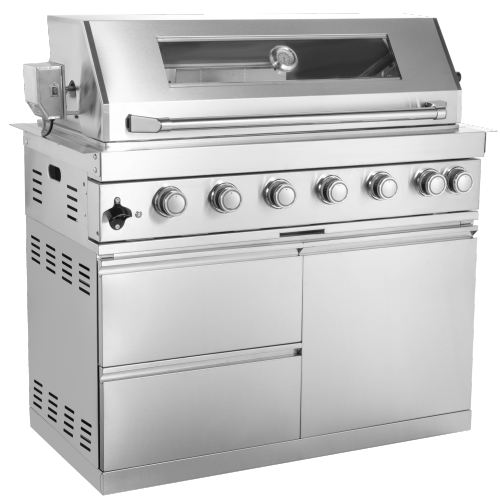 CheryLife 94-Inch 6-Burner 85000 BTU Outdoor Kitchen Gas Grill - 304 Stainless Steel BBQ Island with Wine Cooler, Fridge, Granite Countertops & Rotisserie