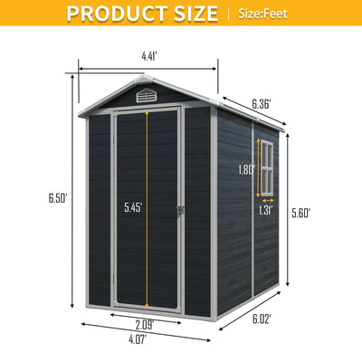 4x6 ft Resin Outdoor Storage Shed Kit Black