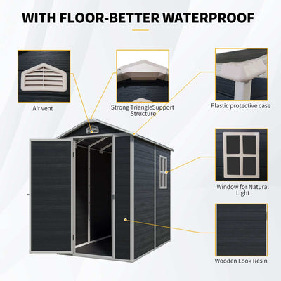 4x6 ft Resin Outdoor Storage Shed Kit Black