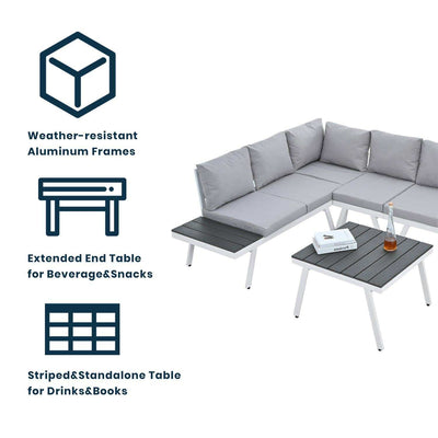 Industrial 5-Piece Aluminum Outdoor Patio Furniture Set