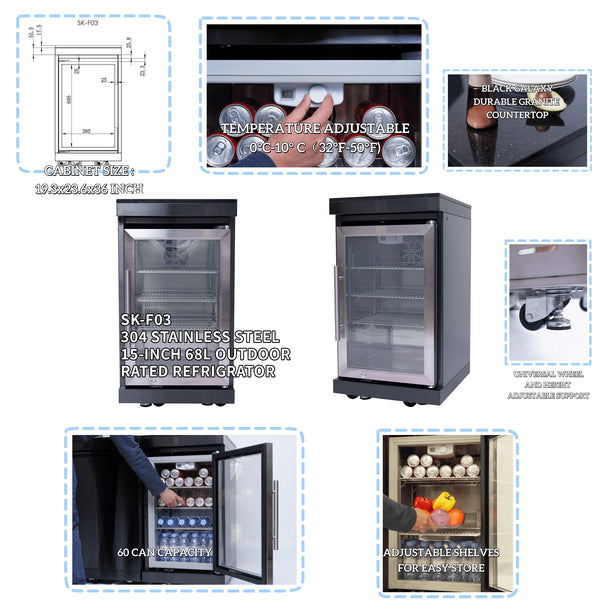 Cherylife SC2401A 85-Inch 85,000 BTU Natural Gas Grill Outdoor Kitchen Island – 6 Burner with Refrigerator, Wine Cooler, 32” Rotisserie, Granite Countertop & Sink