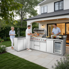 Outdoor Kitchen Island 95.8 Inch 6+1 Burner Propane Gas BBQ Grill 95500 BTU 304 Stainless Steel Silver Color With CSA, ETL Certification + Sink + Refrigerator + Bar Table