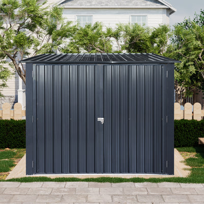 Outdoor Steel Storage Shed For Bicycle with Slope Roof, 4 Bike Tracks, Black