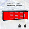 10ft Storage Cabinet with Work Bench (15 Drawers & 2 Cabinets) Red