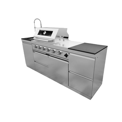 Cherylife 85-Inch 4-Burner 72,000 BTU Gas Grill Island – Outdoor Kitchen with Rotisserie, Granite Countertops, Stainless Steel Sink & Storage