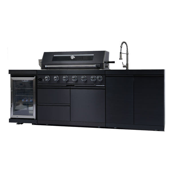 Cherylife S00042 NG 85-Inch 6-Burner 85,000 BTU Natural Gas Grill Island – Outdoor Kitchen with Refrigerator, Wine Cooler, Rotisserie & Granite Countertops