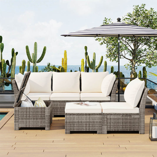 6-Piece Outdoor Sofa Set, All-weather Conversational Furniture, Beige