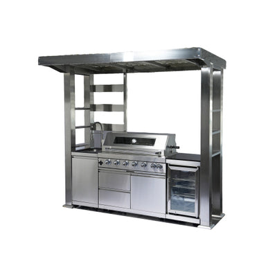 CheryLife 94-Inch 6-Burner 85000 BTU Outdoor Kitchen Gas Grill - 304 Stainless Steel BBQ Island with Wine Cooler, Fridge, Granite Countertops & Rotisserie