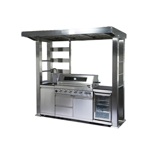 CheryLife 94-Inch 6-Burner 85000 BTU Outdoor Kitchen Gas Grill - 304 Stainless Steel BBQ Island with Wine Cooler, Fridge, Granite Countertops & Rotisserie