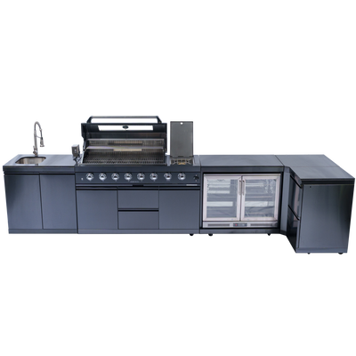 Cherylife 157-Inch 6-Burner 96,000 BTU Gas Grill Island – Outdoor Kitchen with Wine Cooler, Refrigerator, Rotisserie, Granite Countertops & Storage