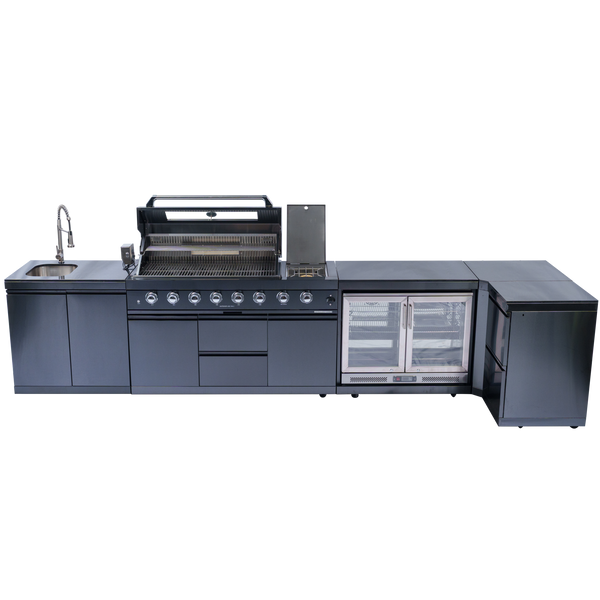 Cherylife 157-Inch 6-Burner 96,000 BTU Gas Grill Island – Outdoor Kitchen with Wine Cooler, Refrigerator, Rotisserie, Granite Countertops & Storage