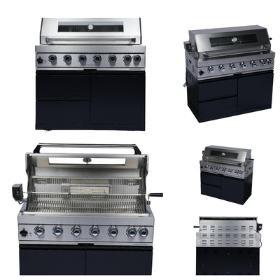 Cherylife 96-Inch 6-Burner 85,000 BTU Gas Grill Island – Outdoor Kitchen with Wine Cooler, Refrigerator, Rotisserie, Stainless Steel Countertop & Storage