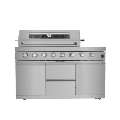 Cherylife 96-Inch 6-Burner 85,000 BTU Gas Grill Island – Outdoor Kitchen with Wine Cooler, Refrigerator, Rotisserie, Granite Countertops & Storage