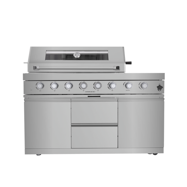 Cherylife 96-Inch 6-Burner 85,000 BTU Gas Grill Island – Outdoor Kitchen with Wine Cooler, Refrigerator, Rotisserie, Granite Countertops & Storage