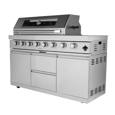 Cherylife 96-Inch 6-Burner 85,000 BTU Gas Grill Island – Outdoor Kitchen with Wine Cooler, Refrigerator, Rotisserie, Granite Countertops & Storage