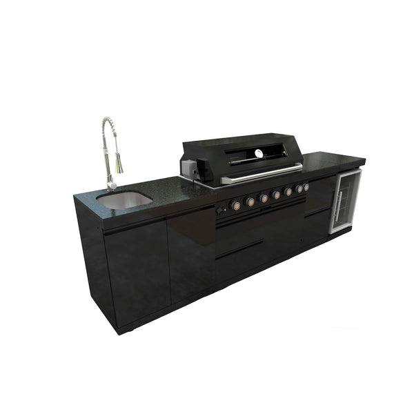 Cherylife 115-Inch 6-Burner 85,000 BTU Gas Grill Island – Outdoor Kitchen with Wine Cooler, Refrigerator, Rotisserie, Granite Countertops & Sink