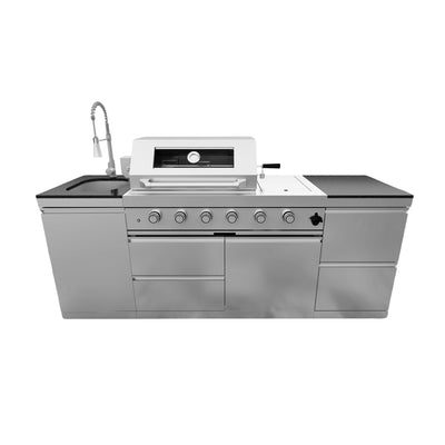 Cherylife 85-Inch 4-Burner 72,000 BTU Gas Grill Island – Outdoor Kitchen with Rotisserie, Granite Countertops, Stainless Steel Sink & Storage