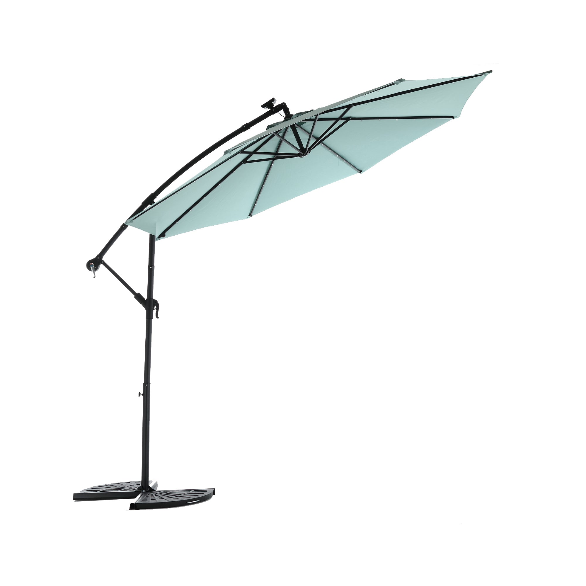 green cantilever patio umbrella 10ft Solar LED Offset Hanging Patio Umbrella (Light Green)