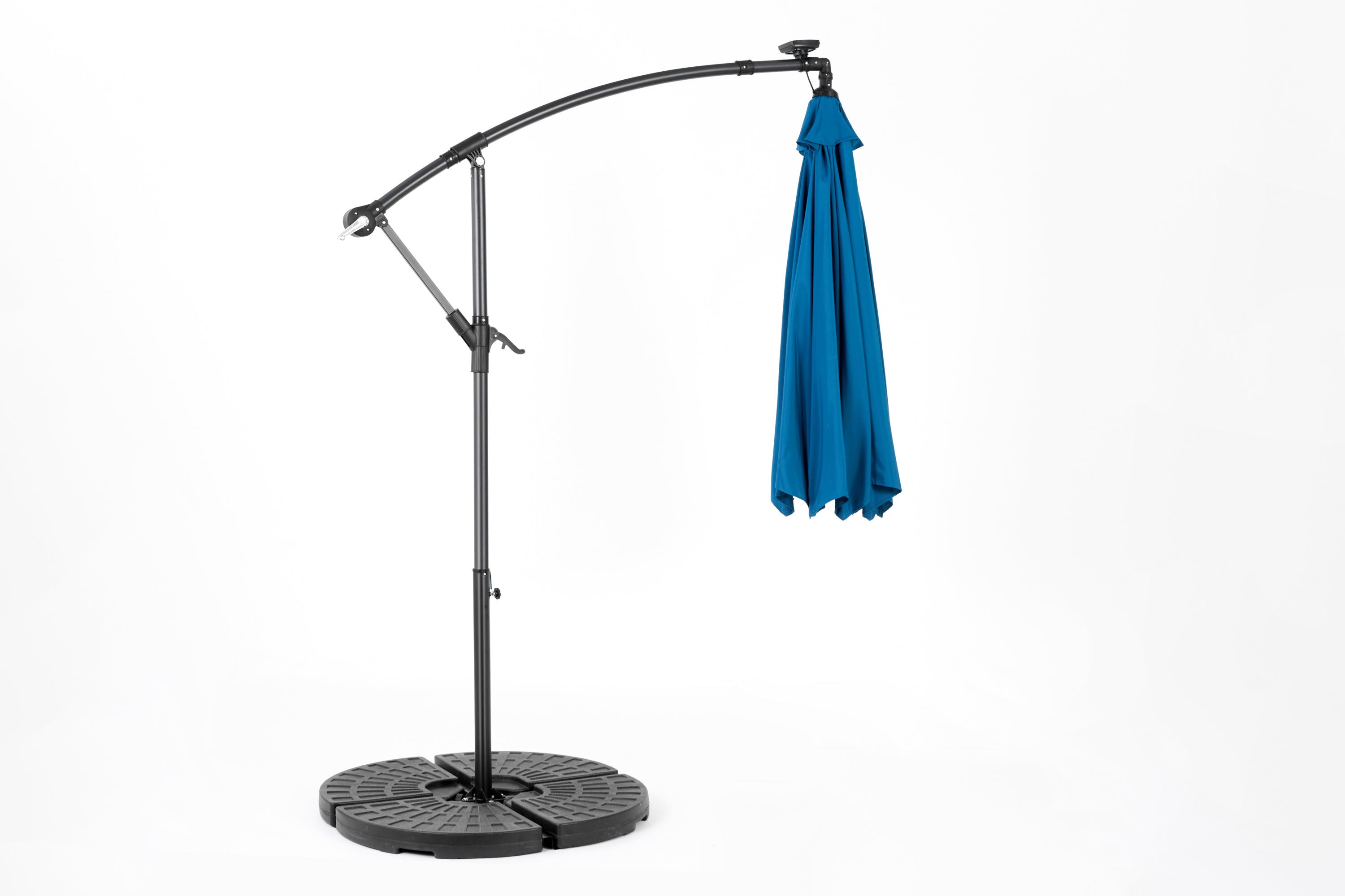 10ft Solar LED Offset Hanging Market Patio Umbrella in Dark Blue 10ft Solar LED Offset Hanging Market Patio Umbrella in Dark Blue