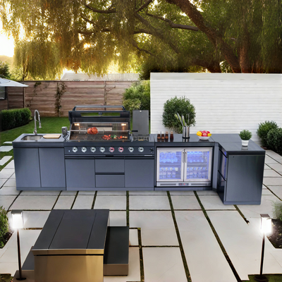 Cherylife 157-Inch 6-Burner 96,000 BTU Gas Grill Island – Outdoor Kitchen with Wine Cooler, Refrigerator, Rotisserie, Granite Countertops & Storage