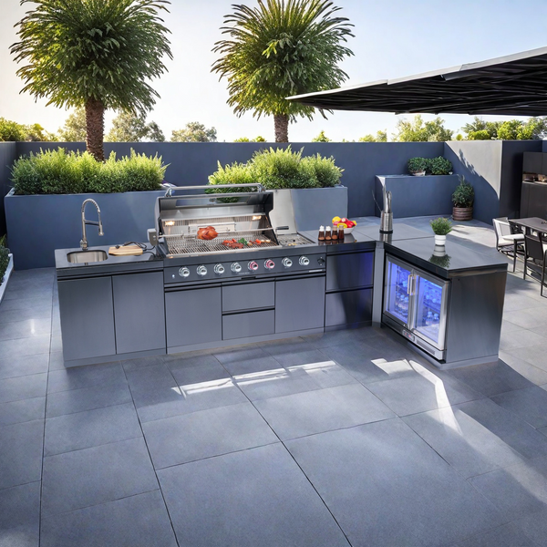 Cherylife 157-Inch 6-Burner 96,000 BTU Gas Grill Island – Outdoor Kitchen with Wine Cooler, Refrigerator, Rotisserie, Granite Countertops & Storage