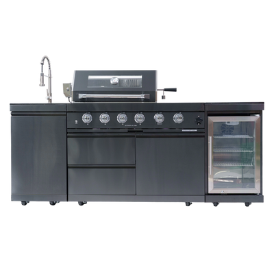 Cherylife 85-Inch 4-Burner 72,000 BTU Gas Grill Island – Outdoor Kitchen with Wine Cooler, Refrigerator, Rotisserie, Granite Countertops & Stainless Steel Sink