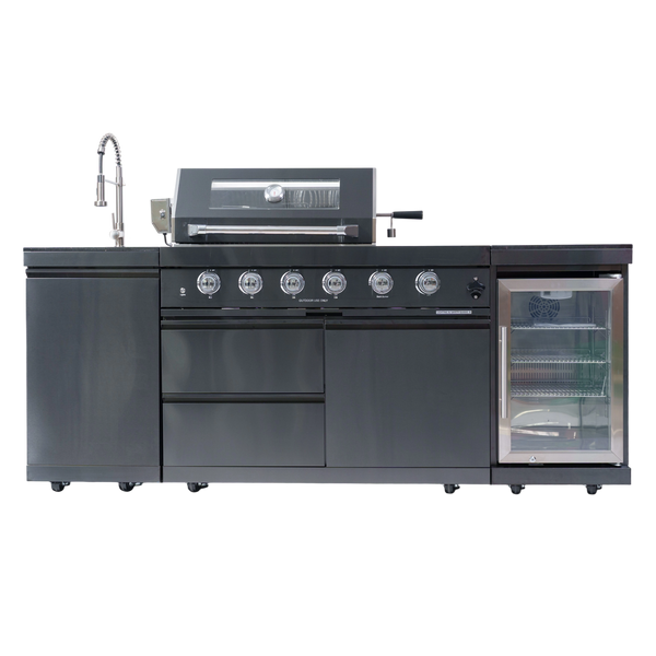 Cherylife S00006 NG 85-Inch 4-Burner 72,000 BTU Natural Gas Grill Island – Outdoor Kitchen with Refrigerator, Wine Cooler, Rotisserie, Granite Countertop & Sink