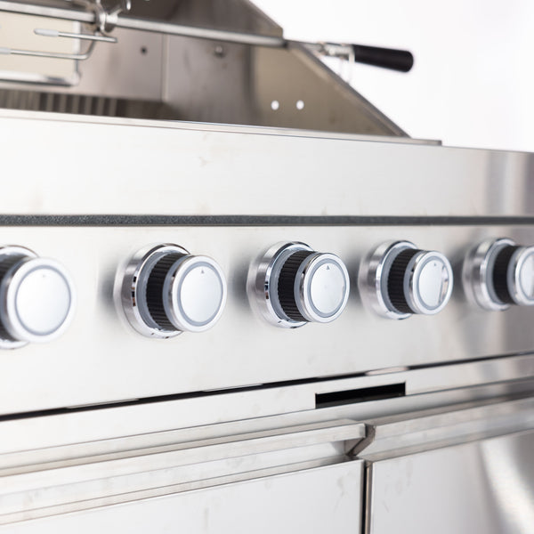 Cherylife 46-Inch 6-Burner 85,000 BTU Gas Grill Island – Stainless Steel Outdoor Kitchen with Rotisserie, Granite Countertops, Storage & ETL Certification