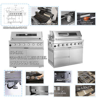 CheryLife All-in-One Outdoor Kitchen Island 85" – 85000 BTU Gas Grill with Built-in Refrigerator, Wine Cooler, Rotisserie & Granite Countertops