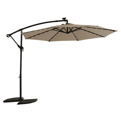 10ft Solar LED Offset Hanging Market Patio Umbrella( khaki )(No Base)
